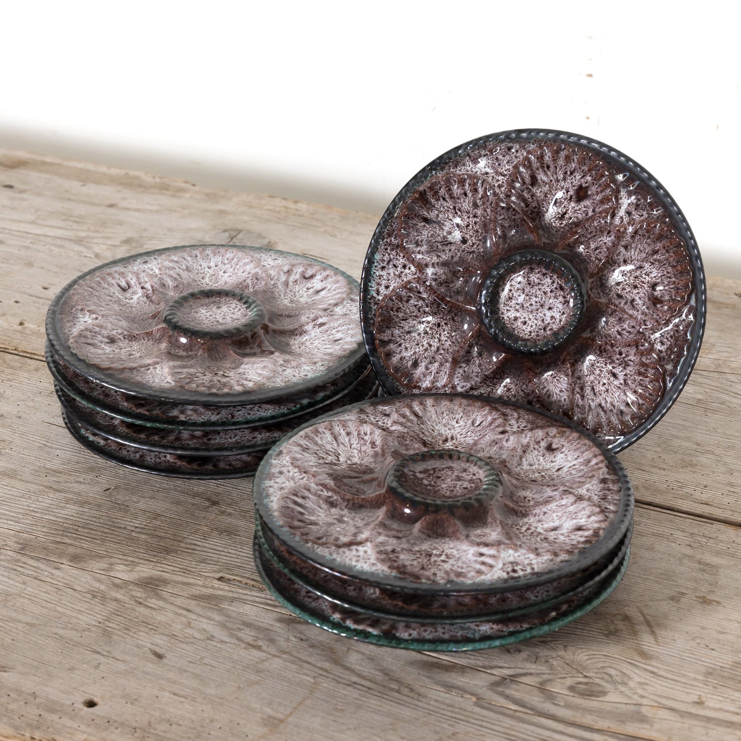 Vallauris Oyster Plates by Marius Giuge, Set of Six