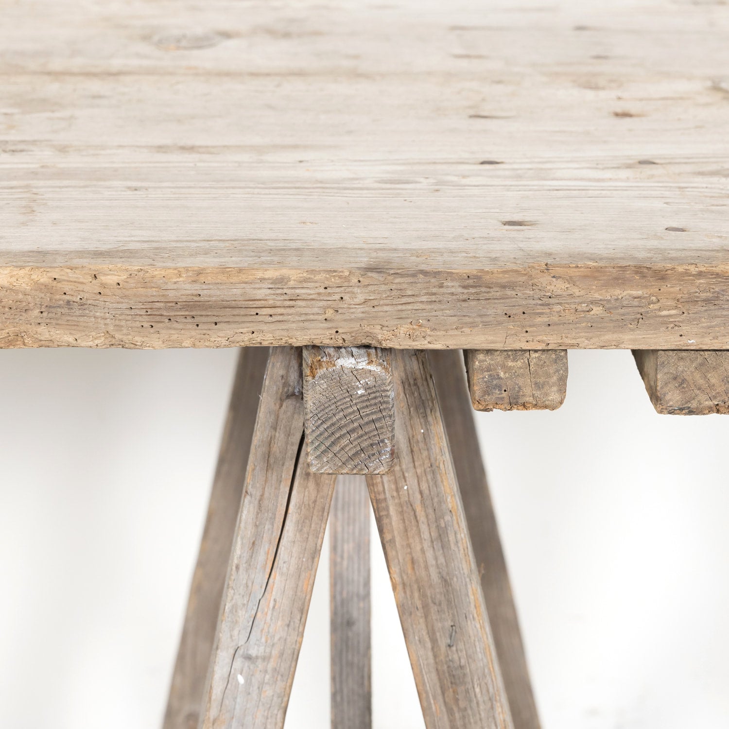 Late 19th Century French Washed Pine Harvest Trestle Table