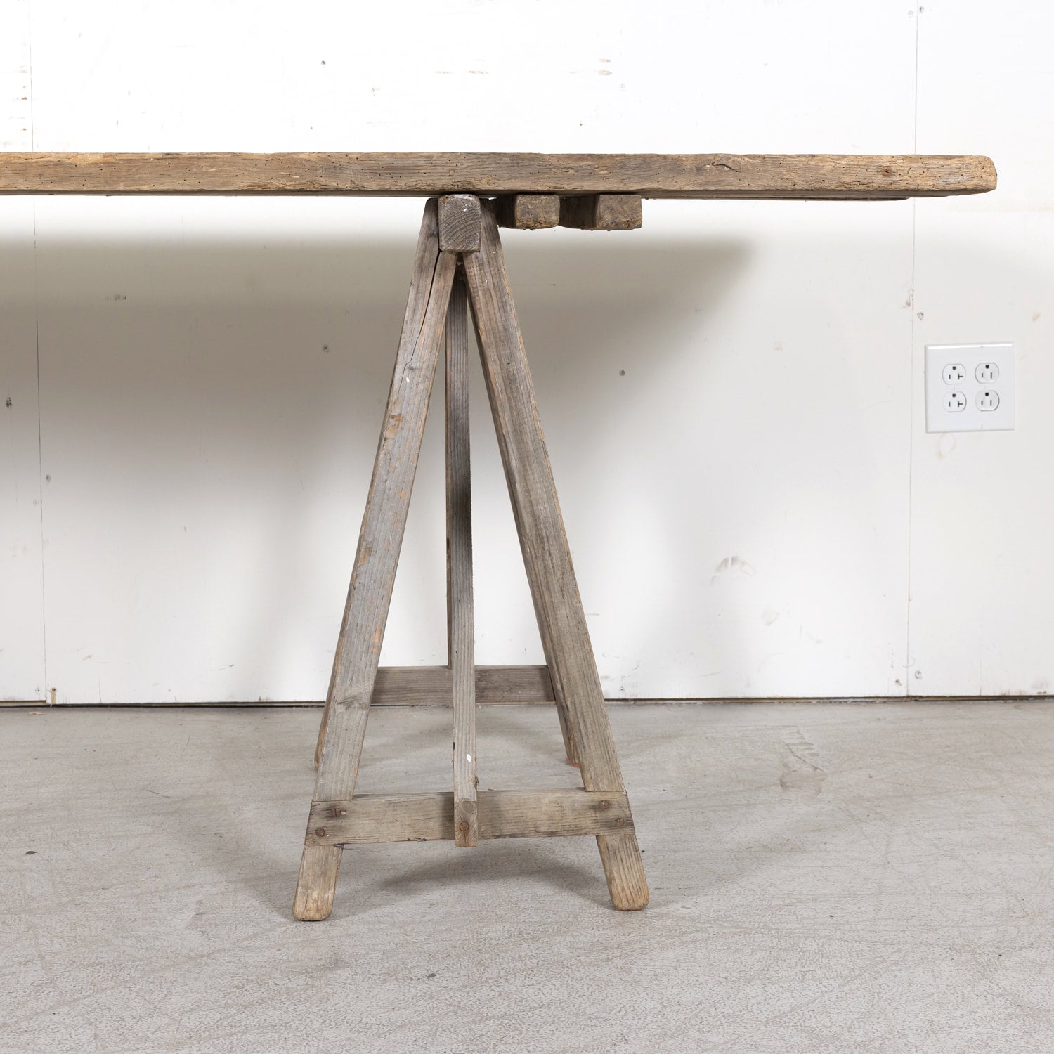 Late 19th Century French Washed Pine Harvest Trestle Table
