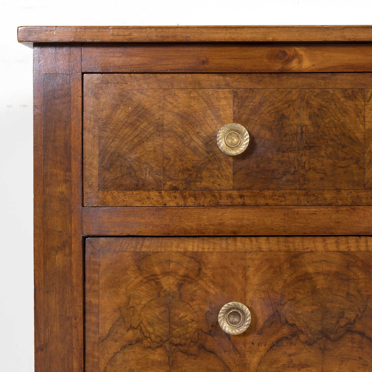 19th Century French Louis XVI Style Lyonnaise Bookmatched Burled Walnut Commode