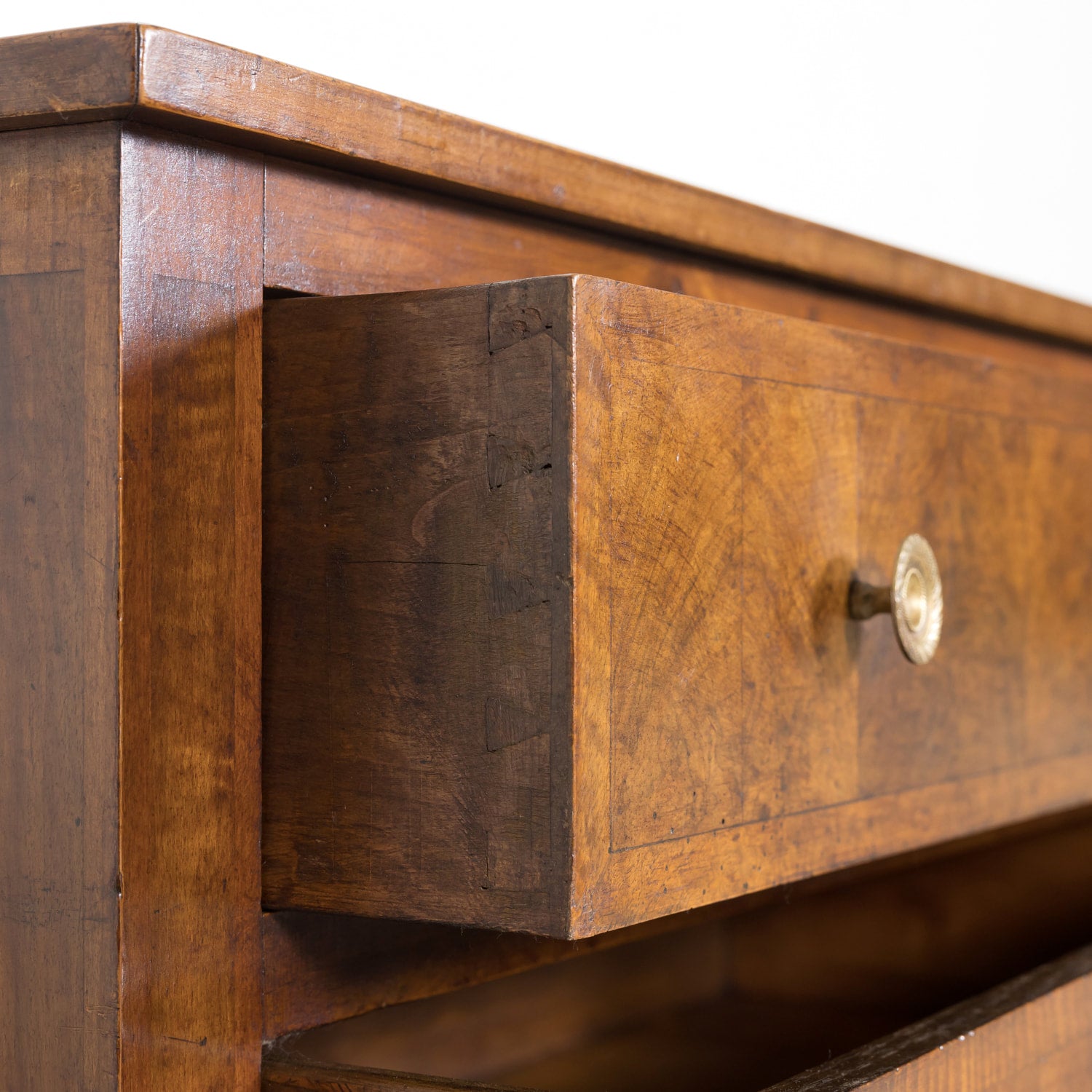 19th Century French Louis XVI Style Lyonnaise Bookmatched Burled Walnut Commode