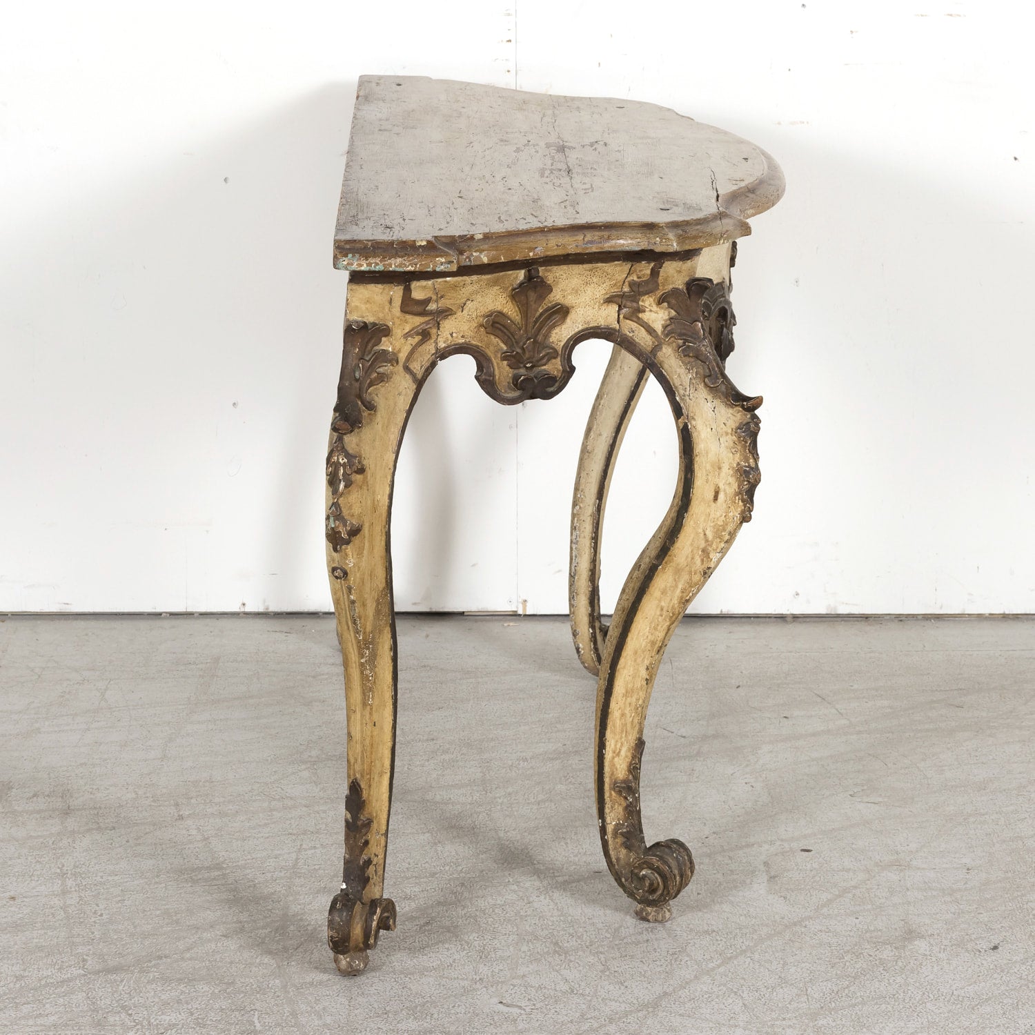 19th Century Italian Rococo Style Painted and Parcel Gilt Console Table