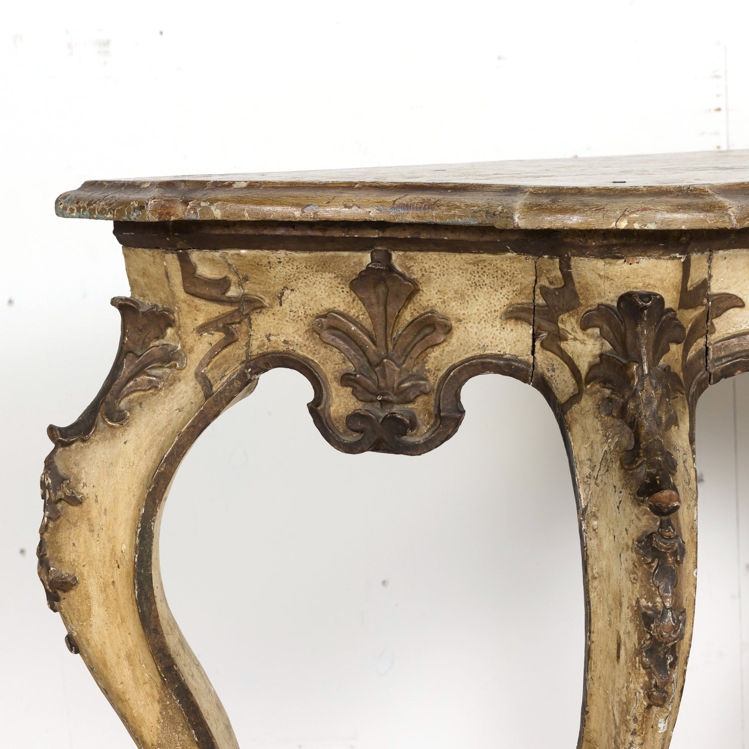 19th Century Italian Rococo Style Painted and Parcel Gilt Console Table