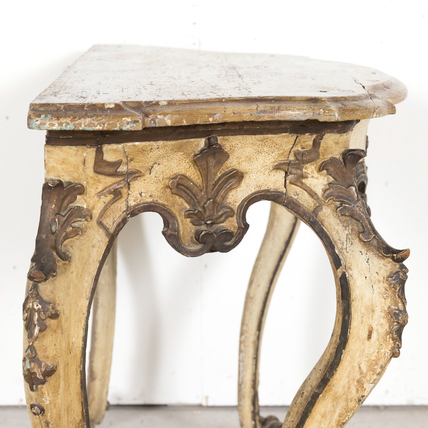 19th Century Italian Rococo Style Painted and Parcel Gilt Console Table
