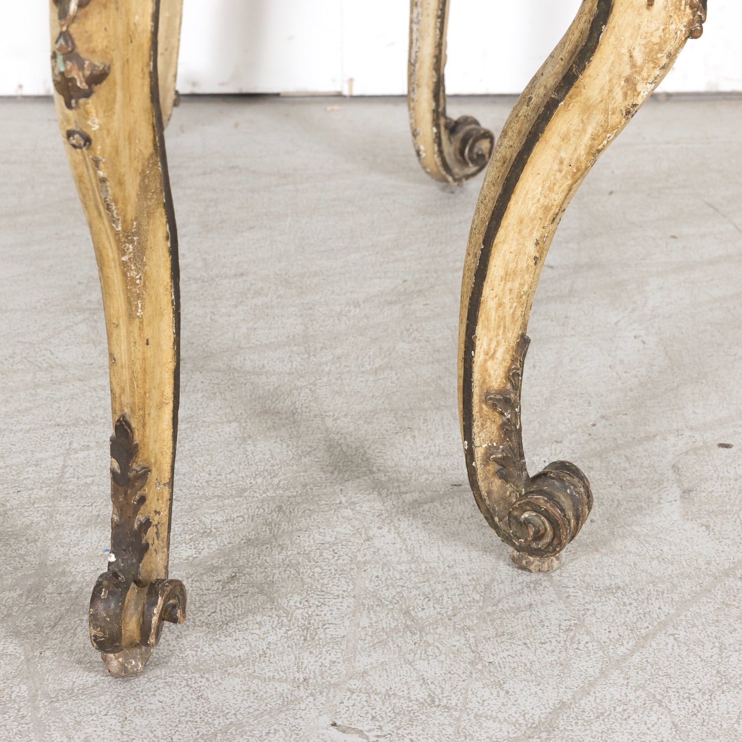 19th Century Italian Rococo Style Painted and Parcel Gilt Console Table