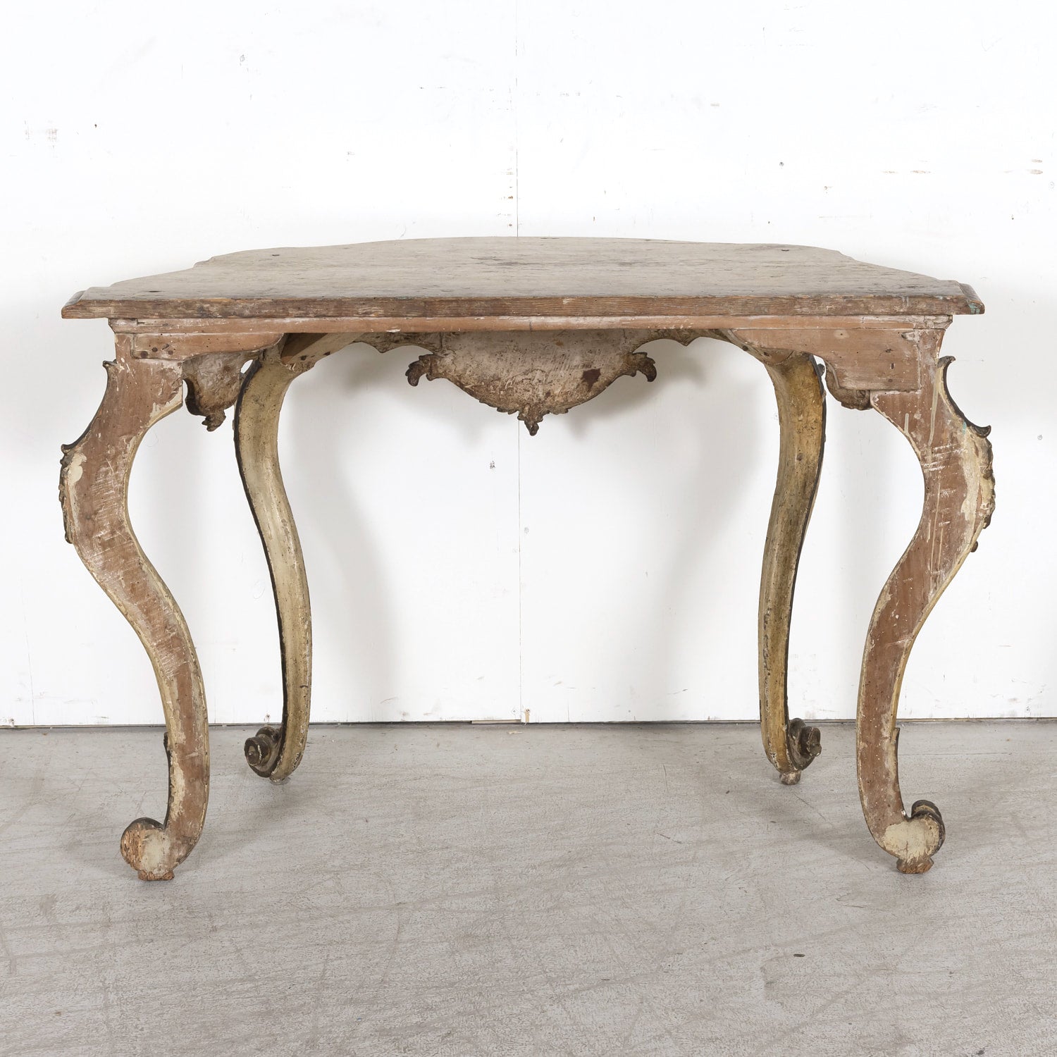 19th Century Italian Rococo Style Painted and Parcel Gilt Console Table
