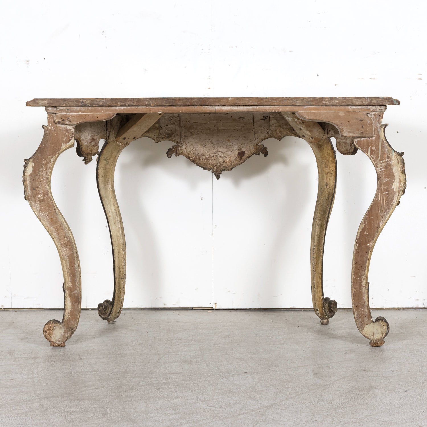 19th Century Italian Rococo Style Painted and Parcel Gilt Console Table
