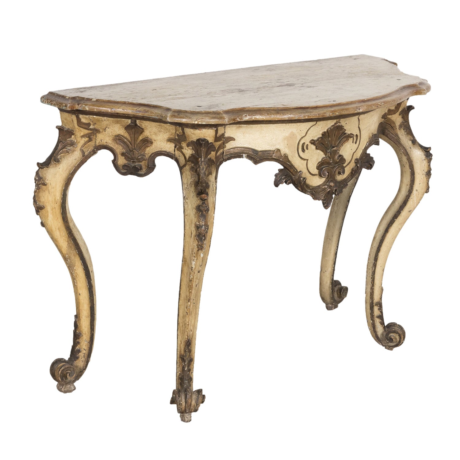 19th Century Italian Rococo Style Painted and Parcel Gilt Console Table