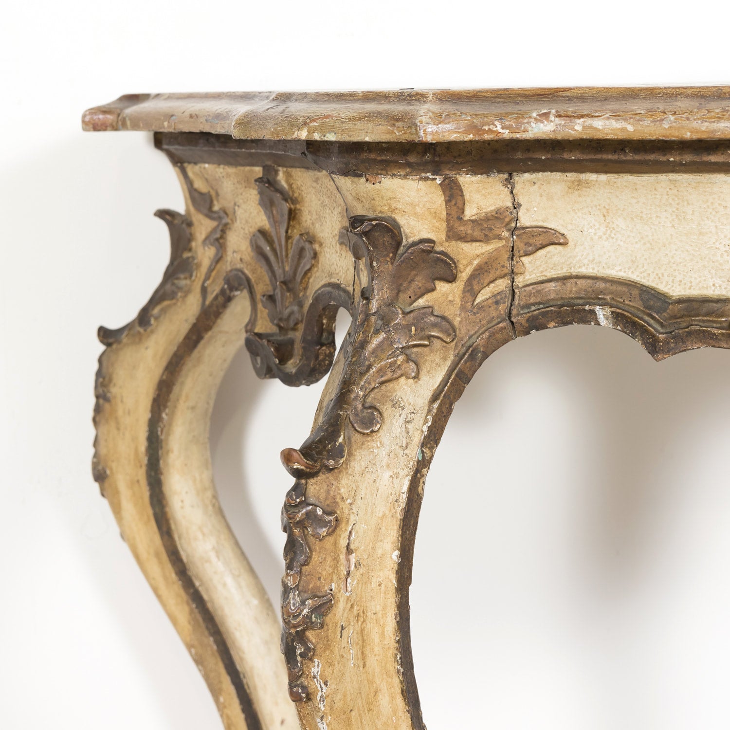 19th Century Italian Rococo Style Painted and Parcel Gilt Console Table