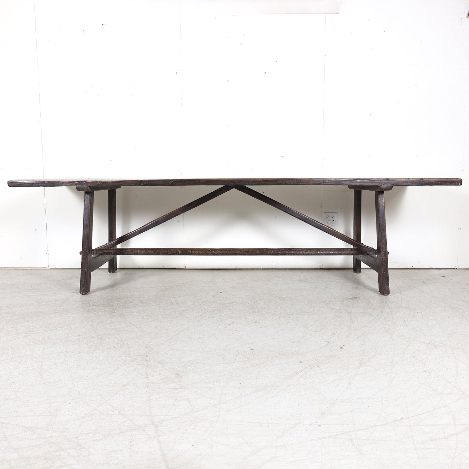Rustic Late 19th Century Walnut Spanish Refectory or Monastery Trestle Dining Table