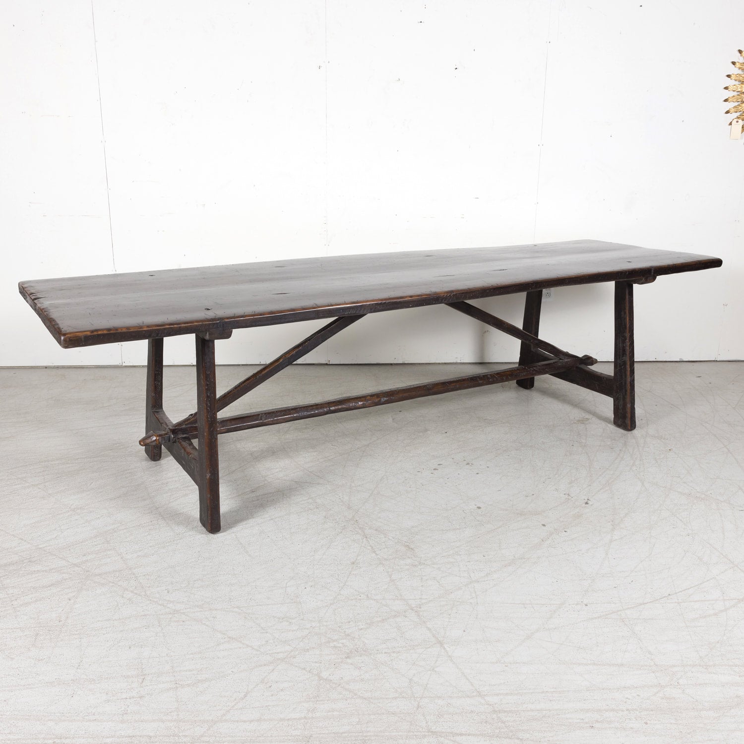 Rustic Late 19th Century Walnut Spanish Refectory or Monastery Trestle Dining Table