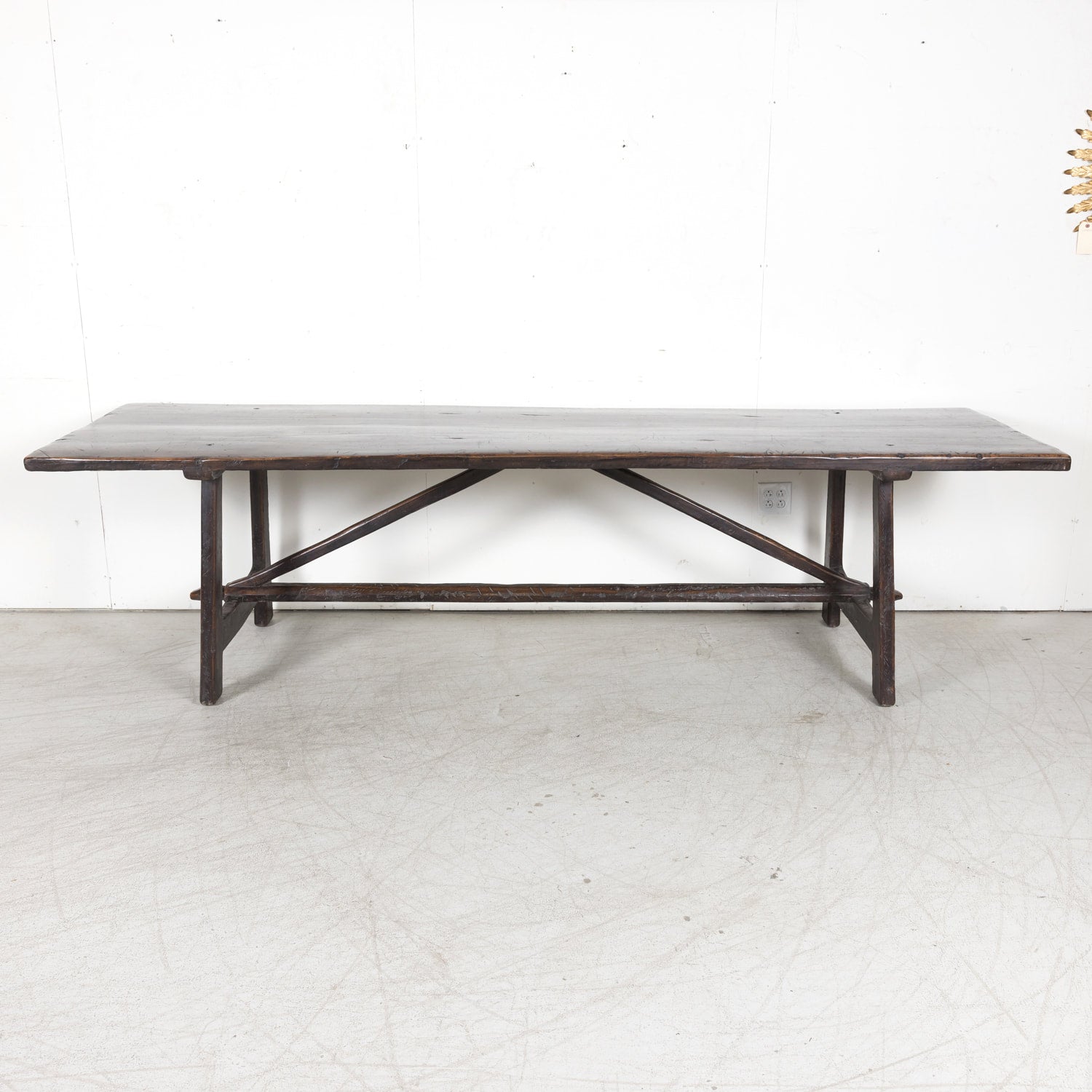 Rustic Late 19th Century Walnut Spanish Refectory or Monastery Trestle Dining Table