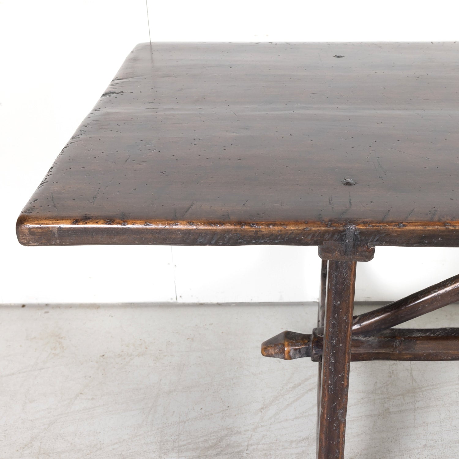 Rustic Late 19th Century Walnut Spanish Refectory or Monastery Trestle Dining Table