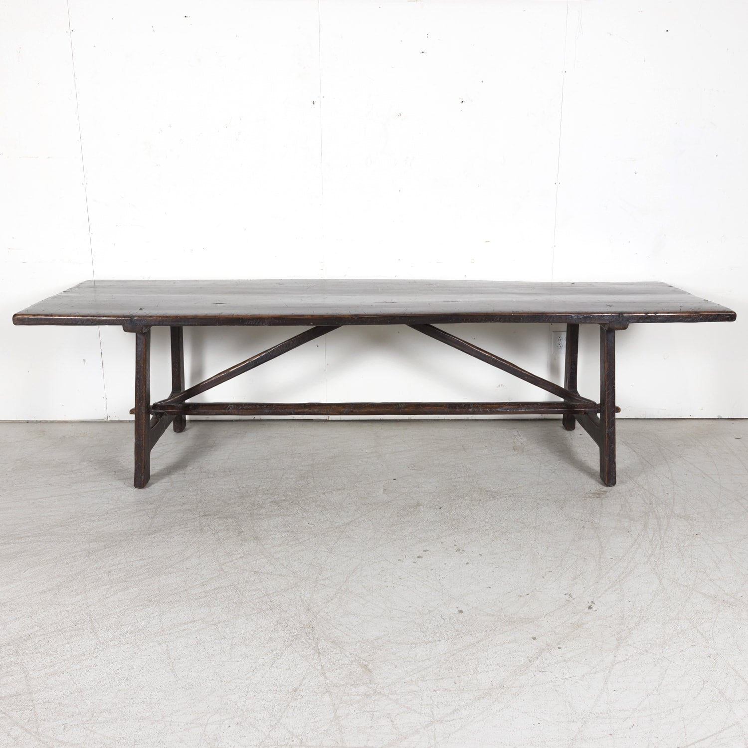 Rustic Late 19th Century Walnut Spanish Refectory or Monastery Trestle Dining Table