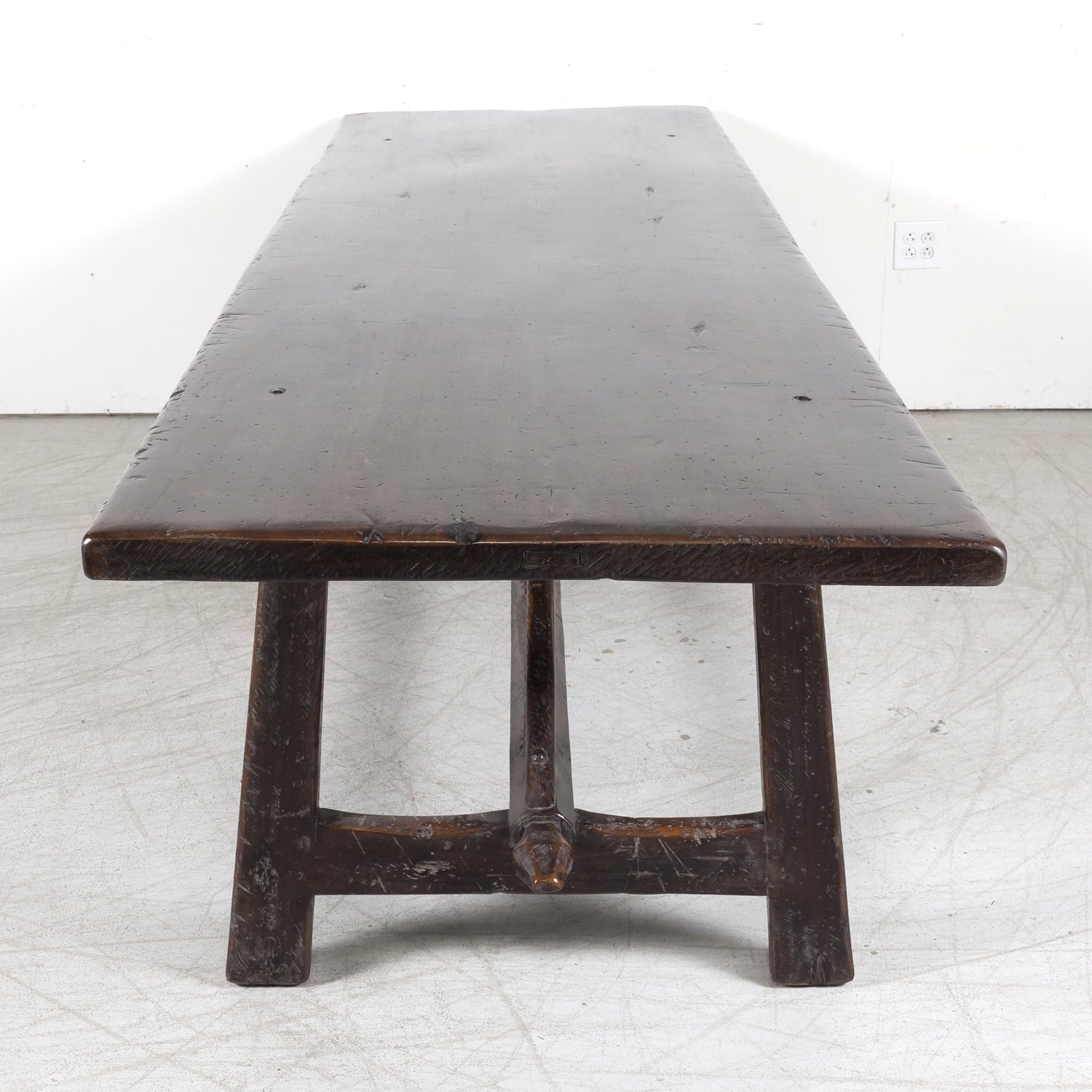 Rustic Late 19th Century Walnut Spanish Refectory or Monastery Trestle Dining Table