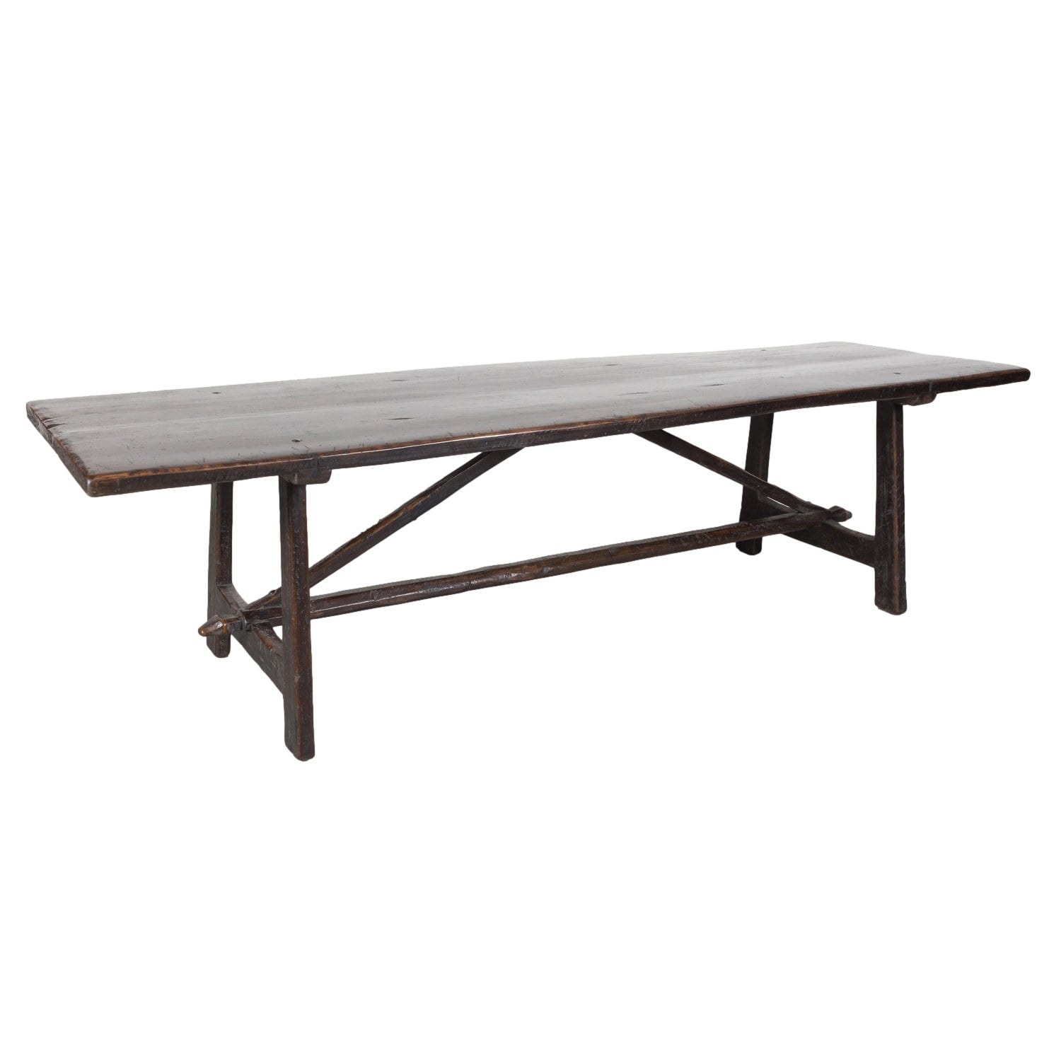 Rustic Late 19th Century Walnut Spanish Refectory or Monastery Trestle Dining Table