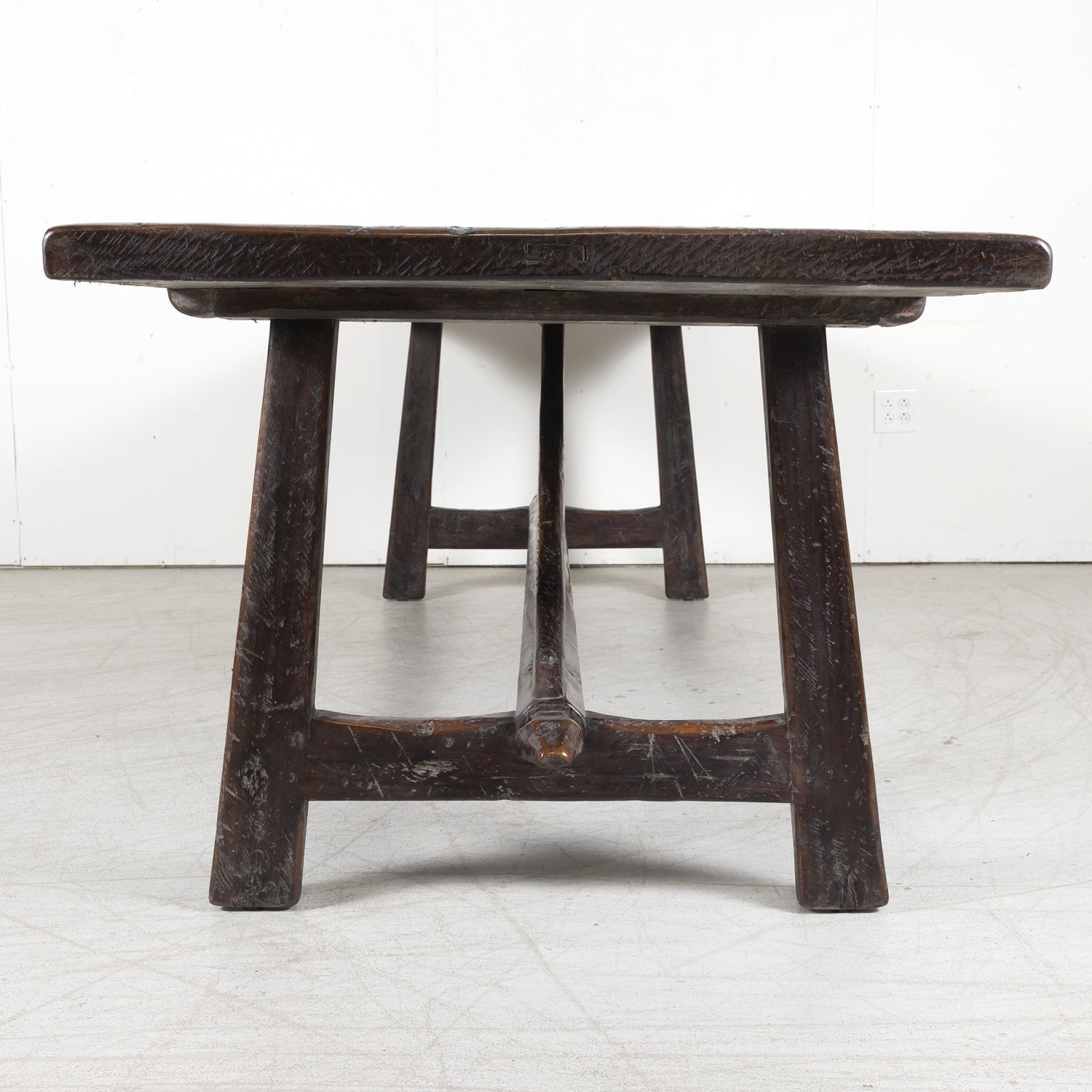 Rustic Late 19th Century Walnut Spanish Refectory or Monastery Trestle Dining Table