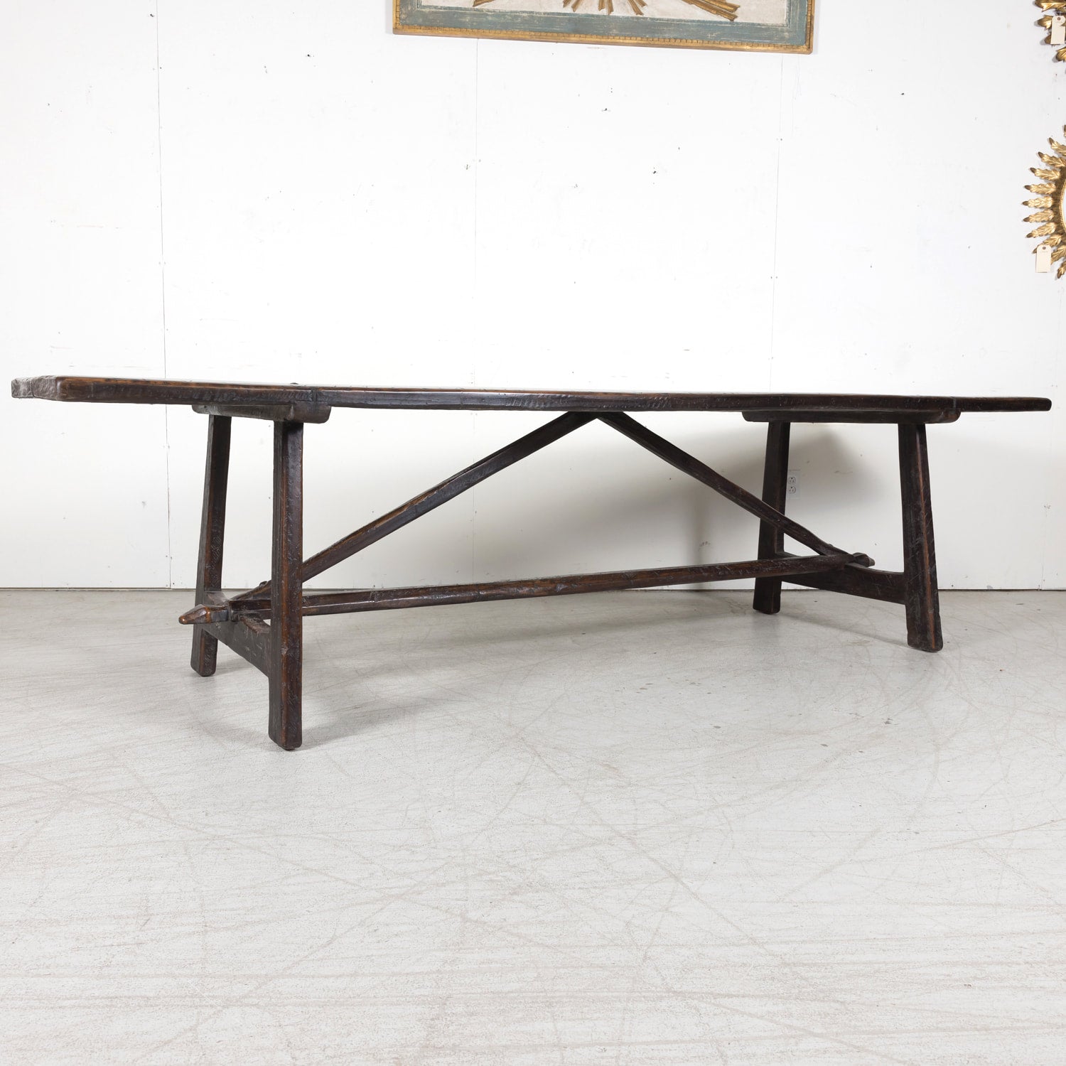 Rustic Late 19th Century Walnut Spanish Refectory or Monastery Trestle Dining Table