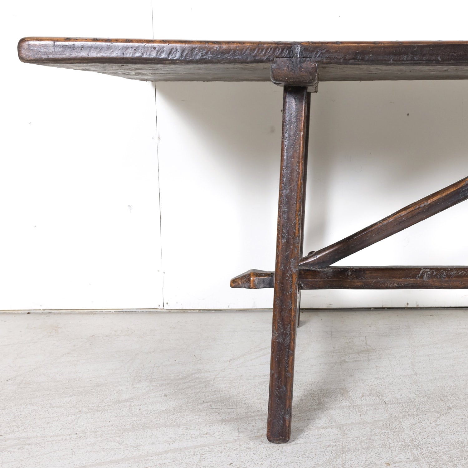 Rustic Late 19th Century Walnut Spanish Refectory or Monastery Trestle Dining Table