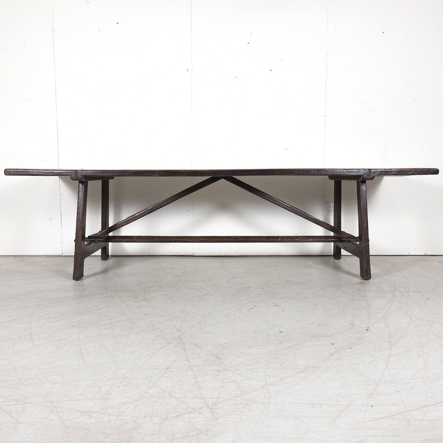 Rustic Late 19th Century Walnut Spanish Refectory or Monastery Trestle Dining Table