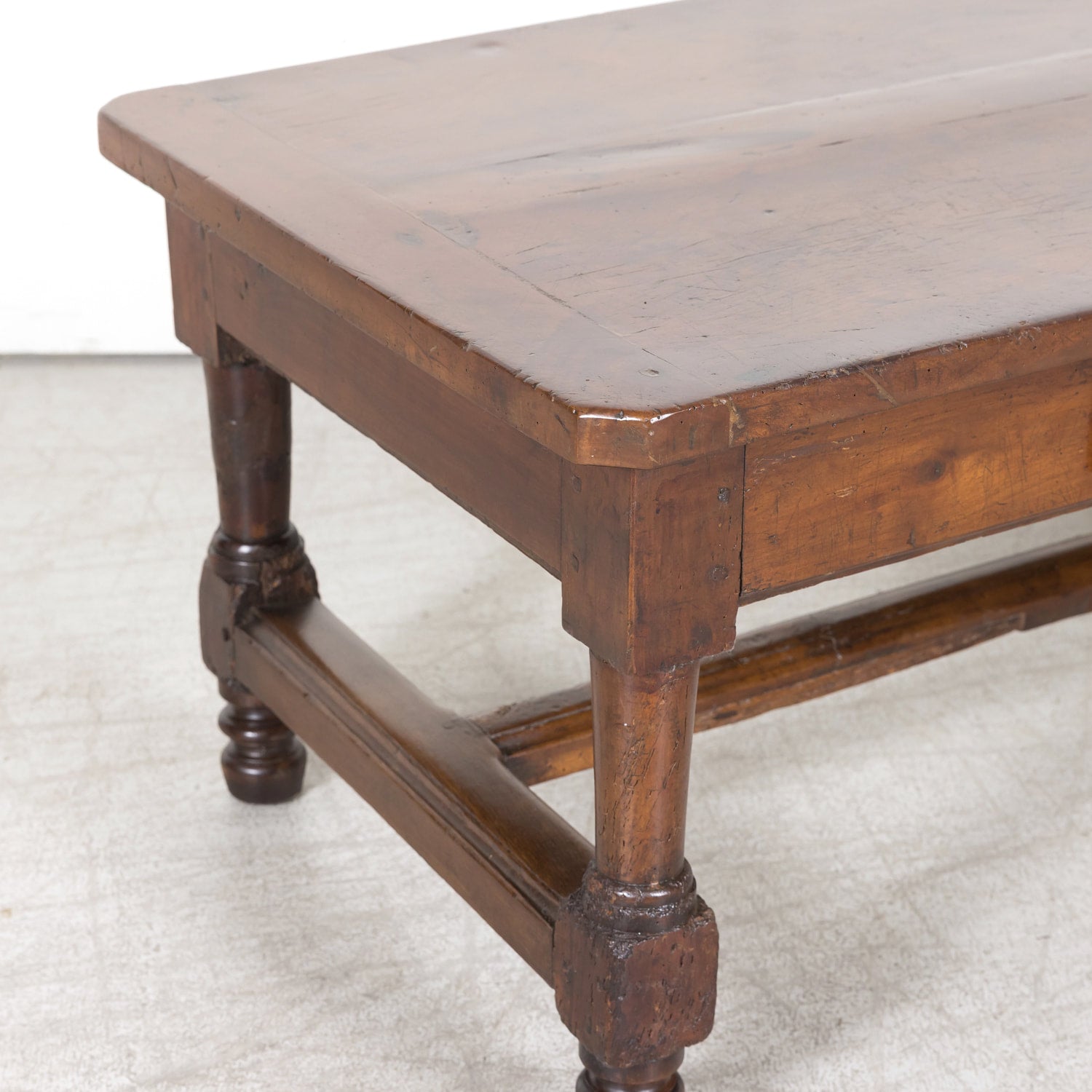 18th Century French Country Solid Walnut Coffee Table with Drawer