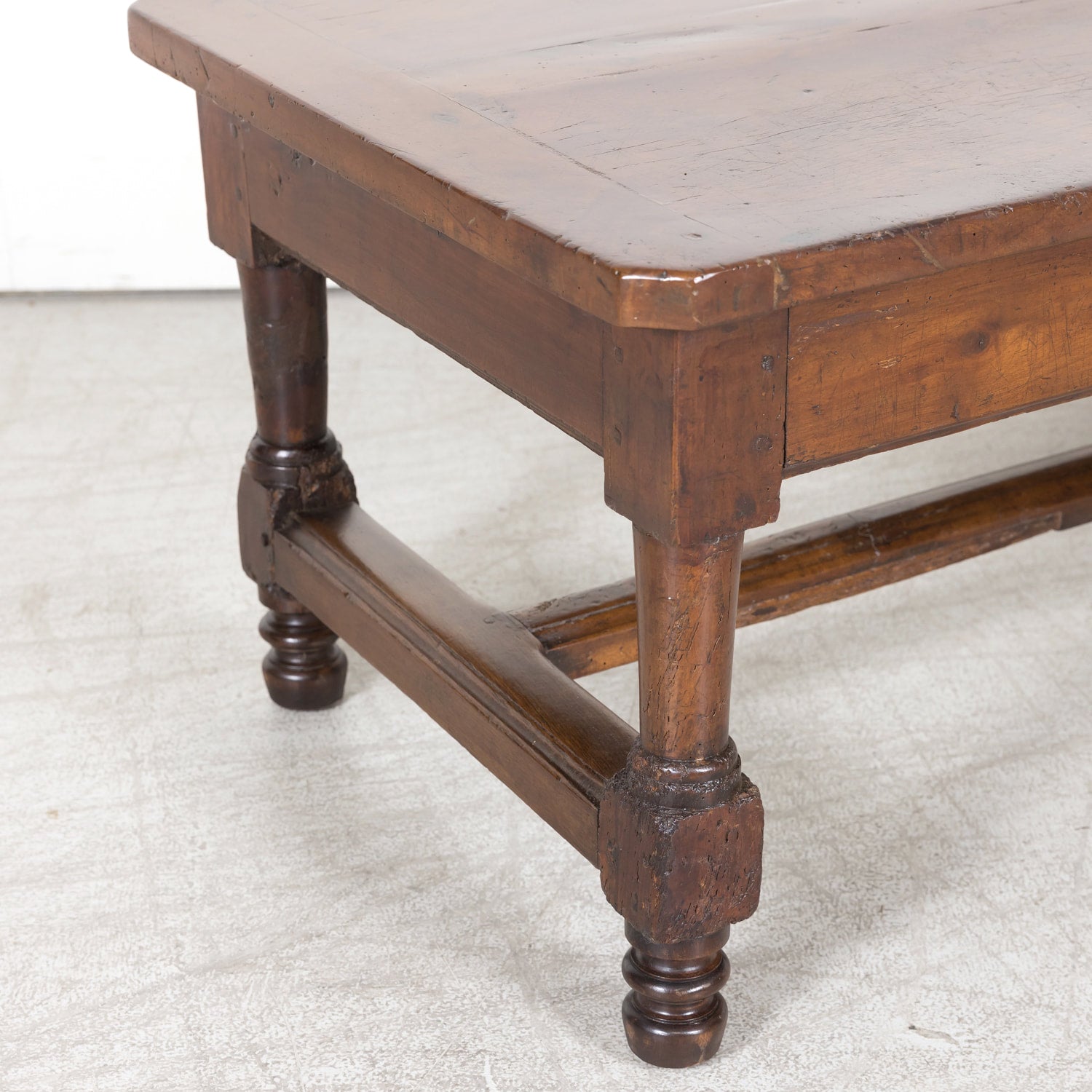 18th Century French Country Solid Walnut Coffee Table with Drawer