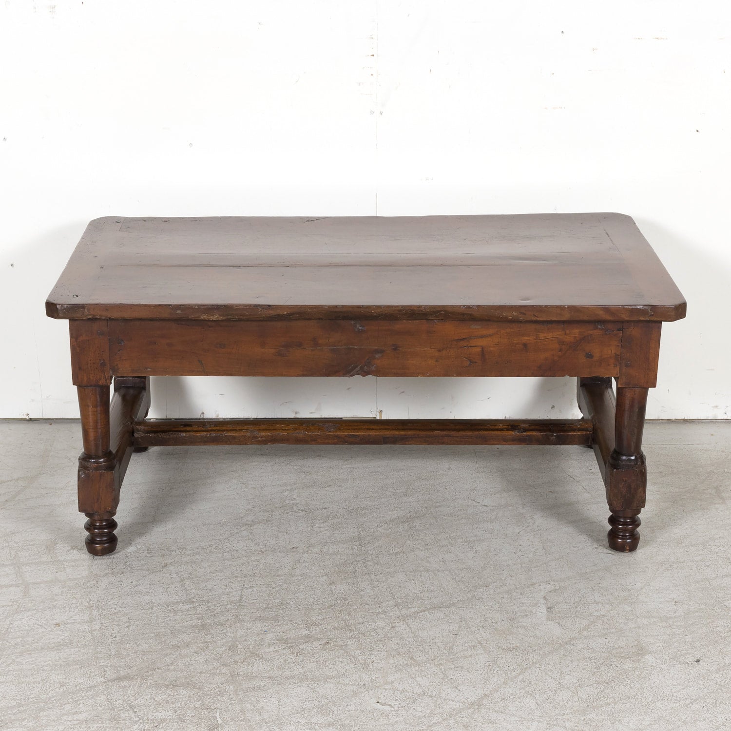18th Century French Country Solid Walnut Coffee Table with Drawer