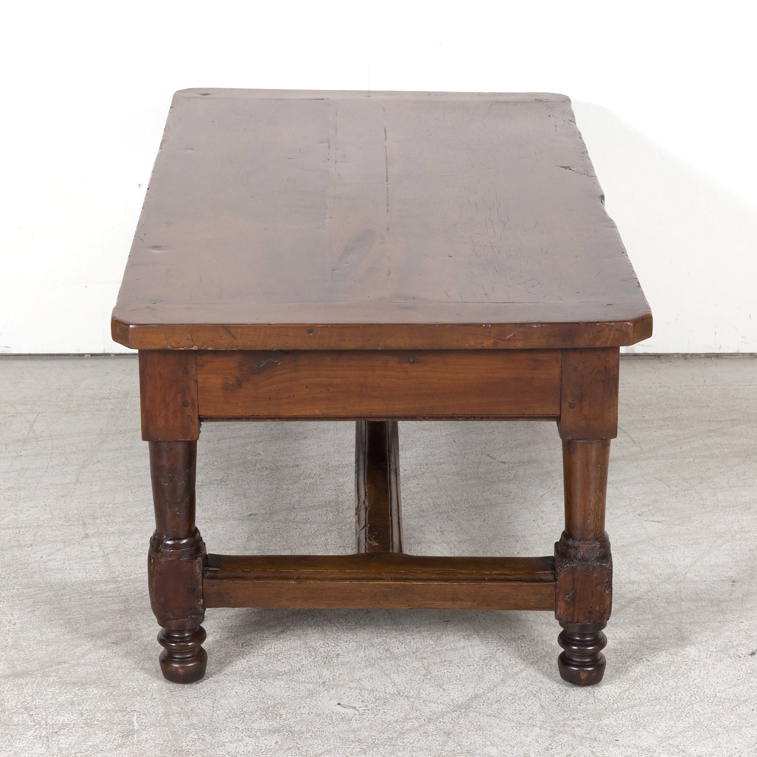 18th Century French Country Solid Walnut Coffee Table with Drawer
