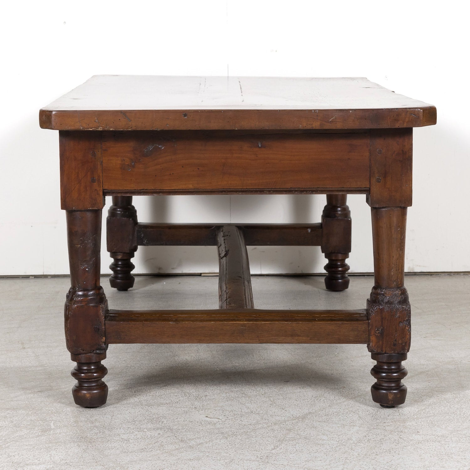 18th Century French Country Solid Walnut Coffee Table with Drawer