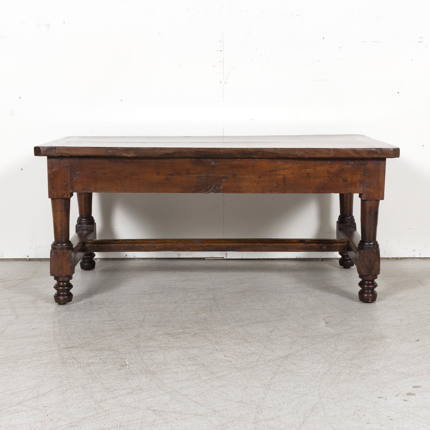 18th Century French Country Solid Walnut Coffee Table with Drawer