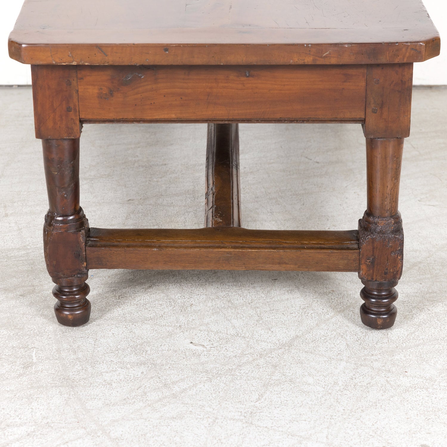 18th Century French Country Solid Walnut Coffee Table with Drawer
