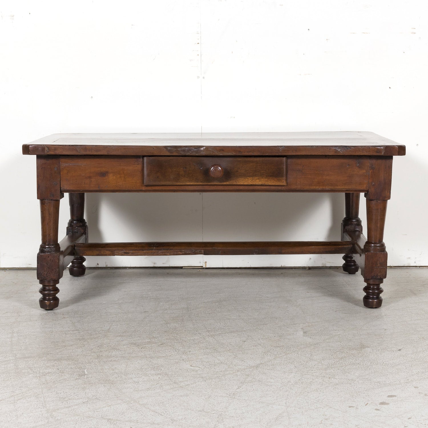 18th Century French Country Solid Walnut Coffee Table with Drawer