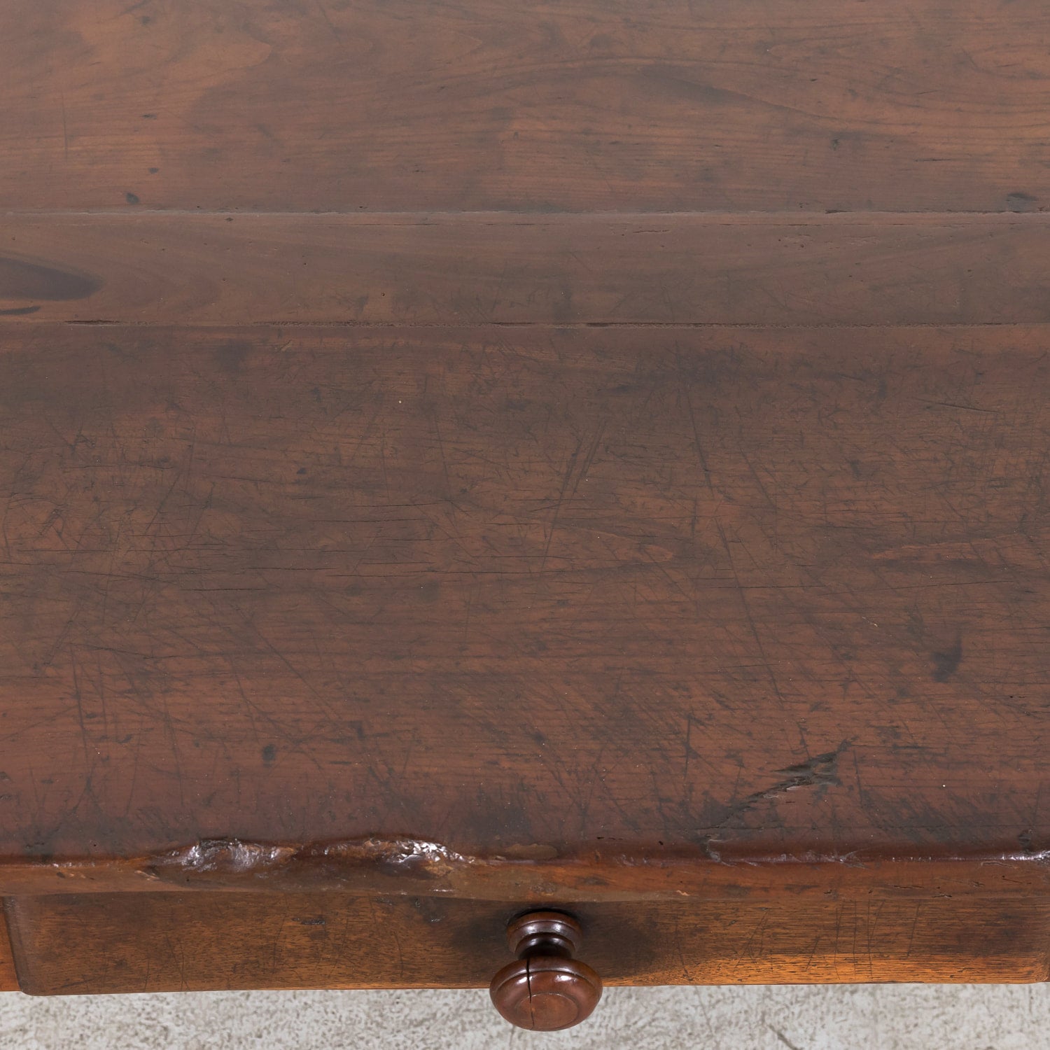 18th Century French Country Solid Walnut Coffee Table with Drawer