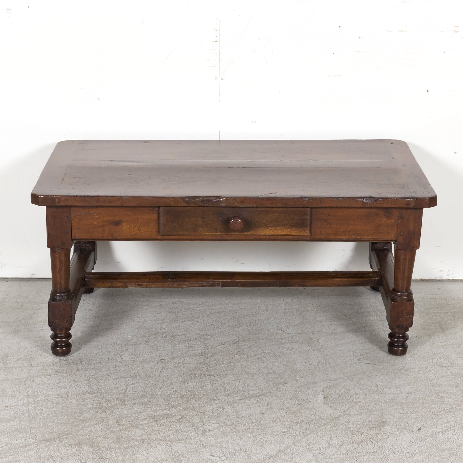 18th Century French Country Solid Walnut Coffee Table with Drawer