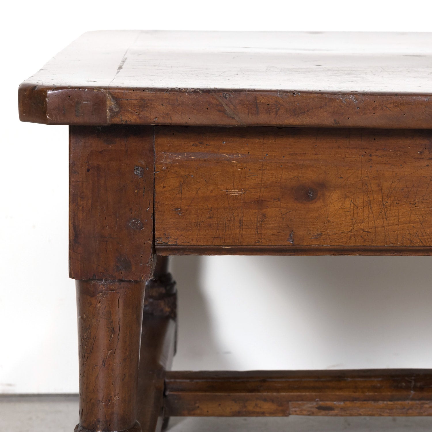 18th Century French Country Solid Walnut Coffee Table with Drawer