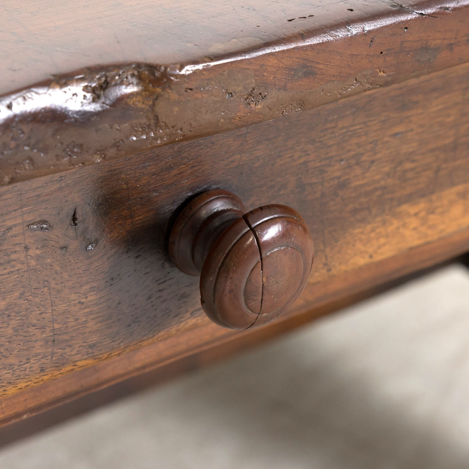 18th Century French Country Solid Walnut Coffee Table with Drawer