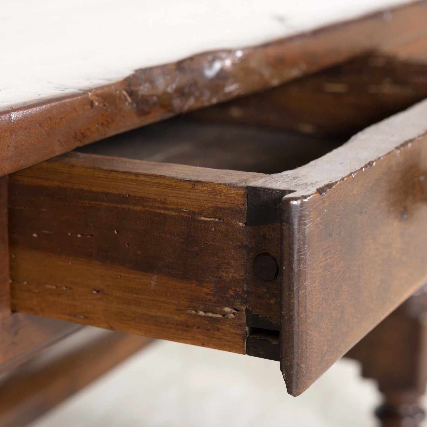 18th Century French Country Solid Walnut Coffee Table with Drawer