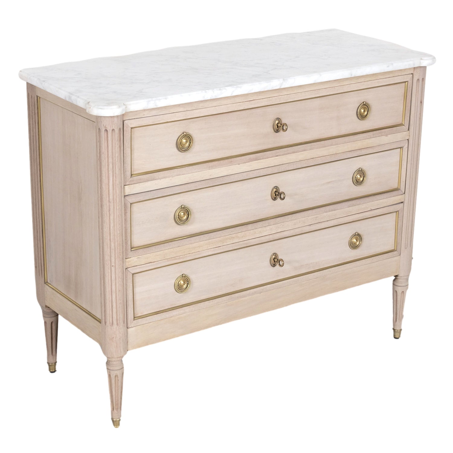 Early 20th Century French Louis XVI Style Bleached Mahogany Commode with Carrara Marble Top