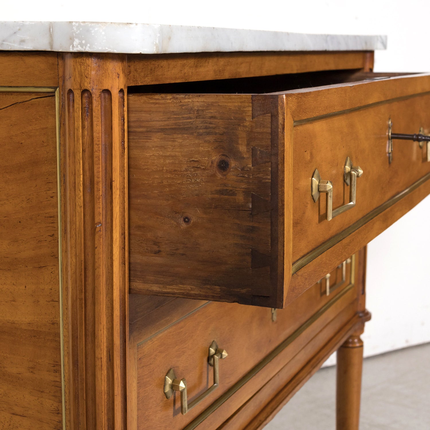 Mid 18th Century French Louis XVI Period Walnut Commode Sauteuse with Carrara Marble Top