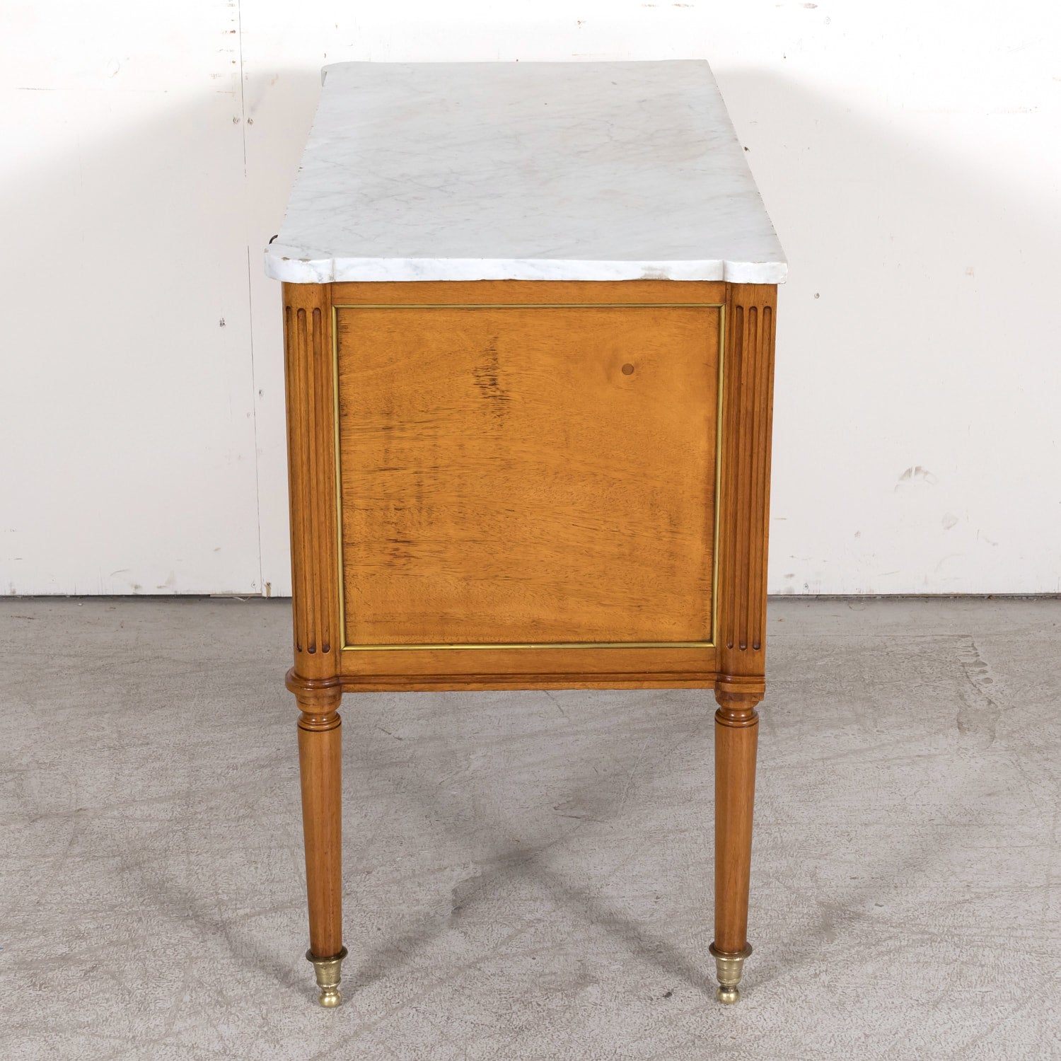 Mid 18th Century French Louis XVI Period Walnut Commode Sauteuse with Carrara Marble Top