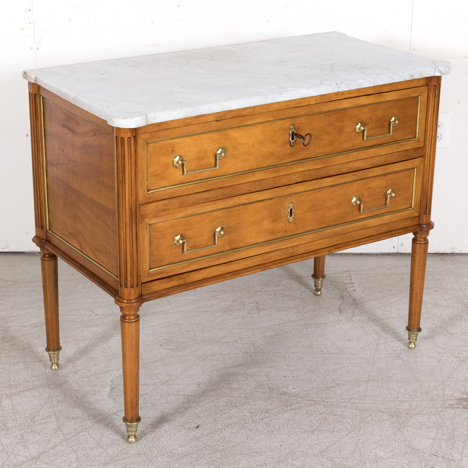 Mid 18th Century French Louis XVI Period Walnut Commode Sauteuse with Carrara Marble Top