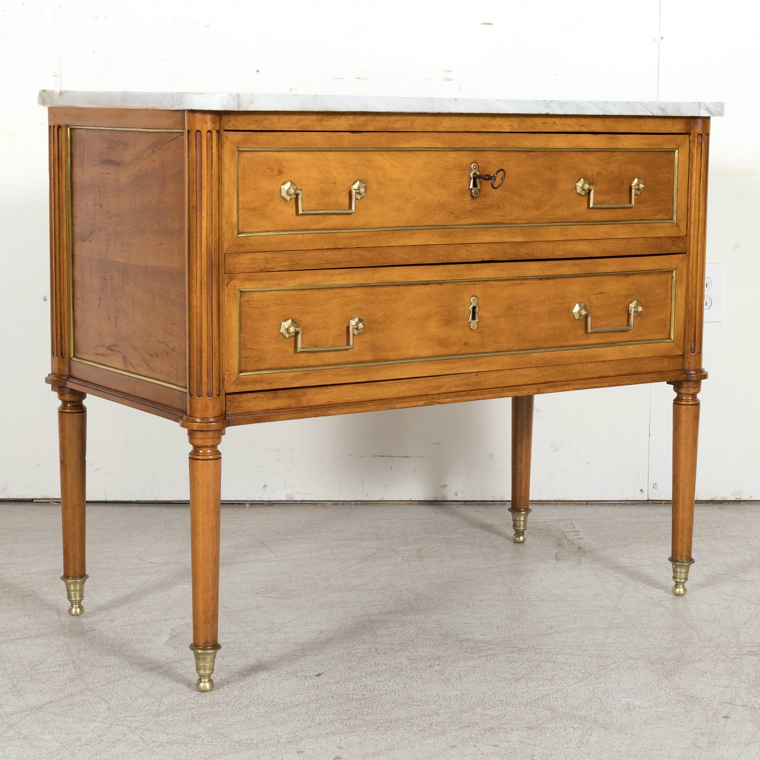 Mid 18th Century French Louis XVI Period Walnut Commode Sauteuse with Carrara Marble Top