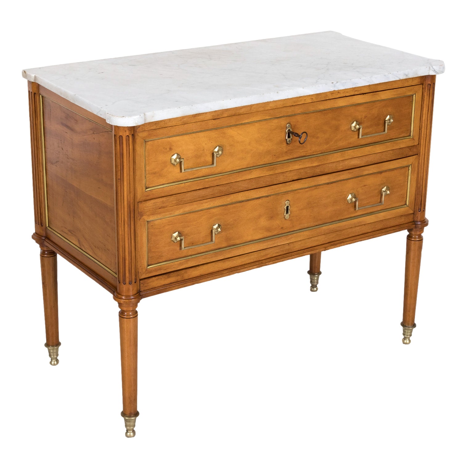 Mid 18th Century French Louis XVI Period Walnut Commode Sauteuse with Carrara Marble Top