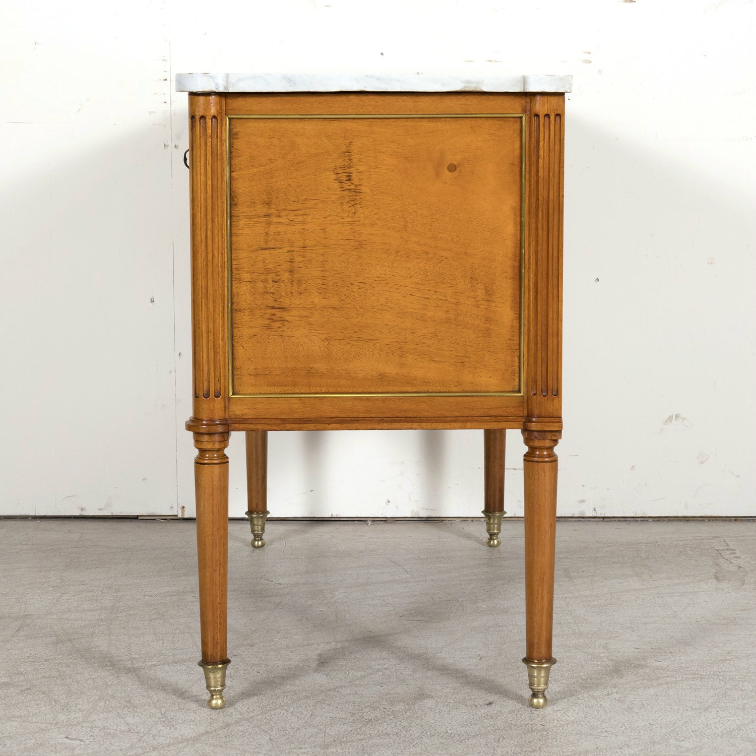 Mid 18th Century French Louis XVI Period Walnut Commode Sauteuse with Carrara Marble Top