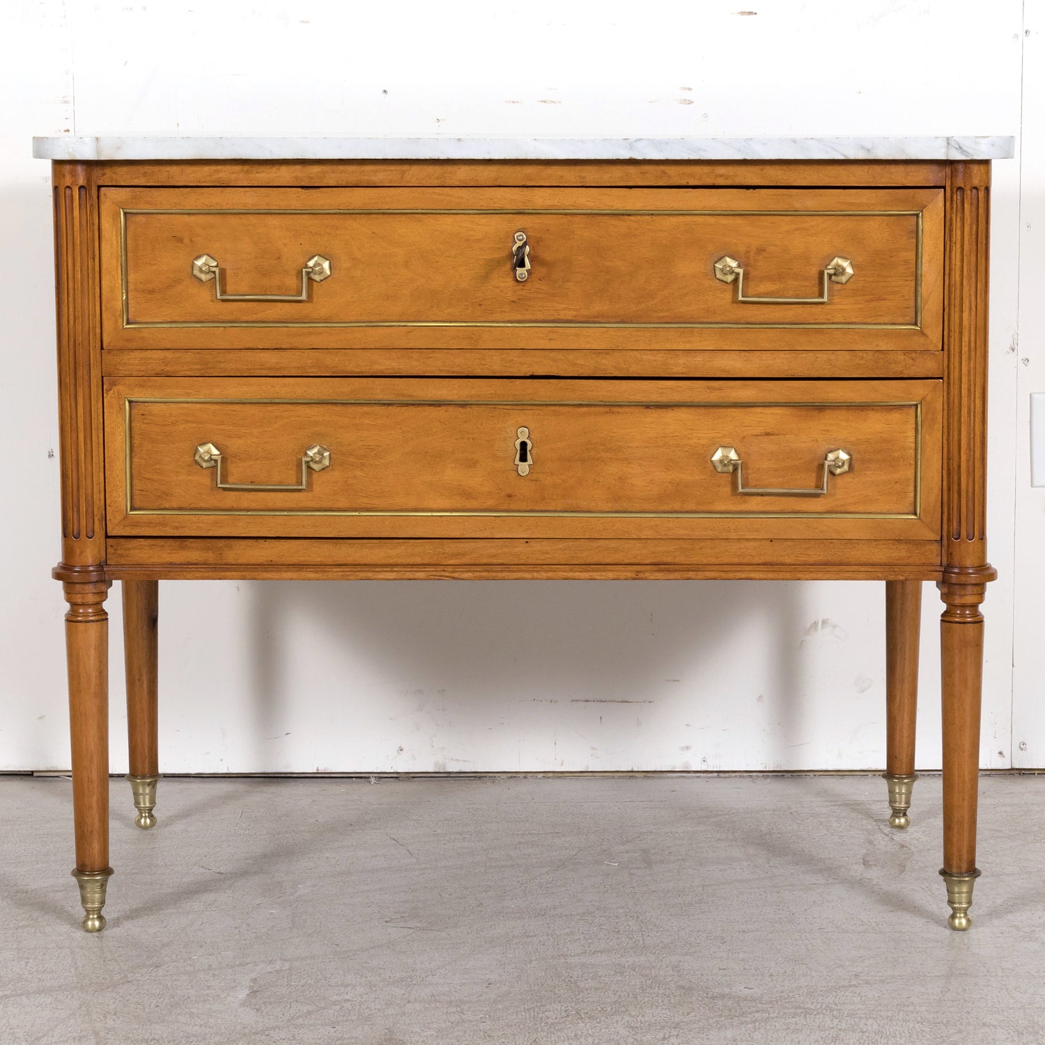 Mid 18th Century French Louis XVI Period Walnut Commode Sauteuse with Carrara Marble Top
