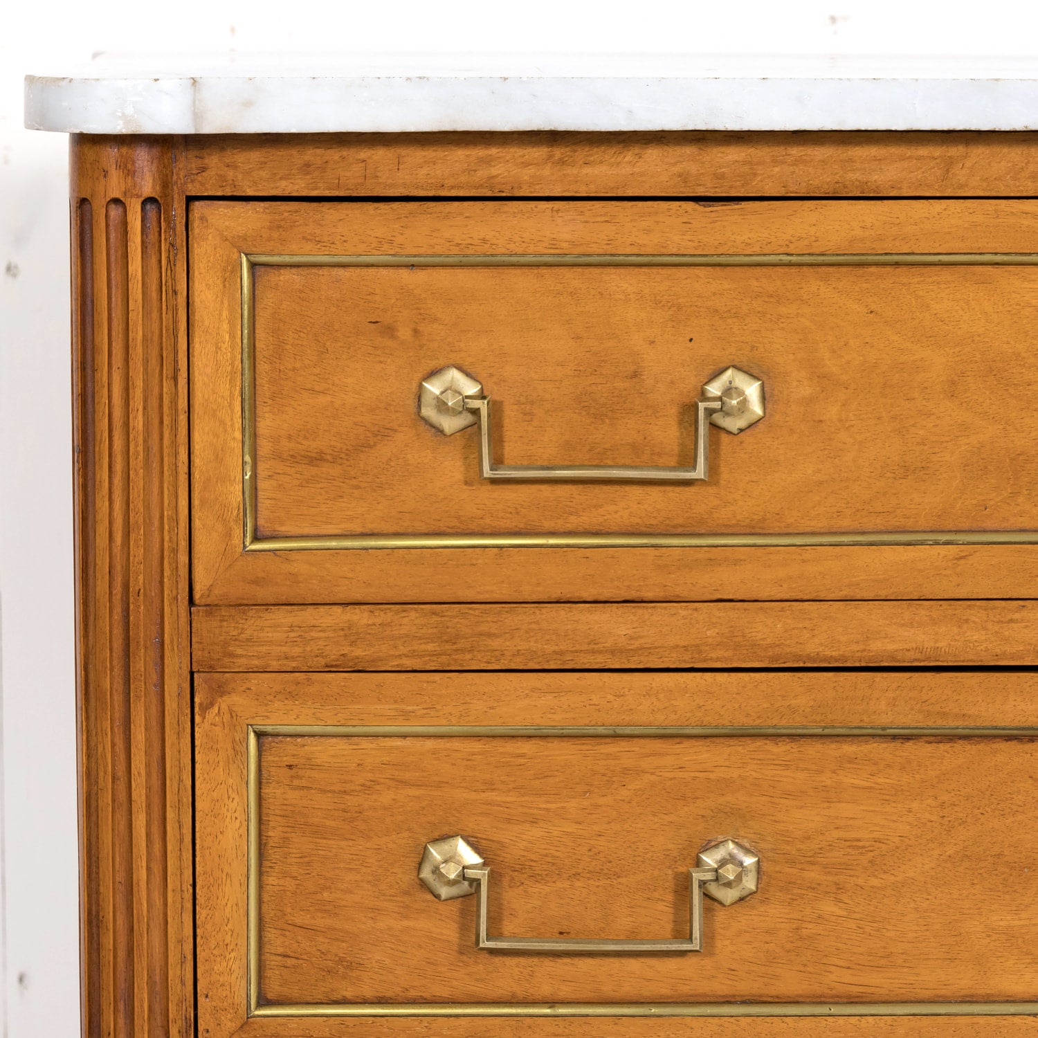 Mid 18th Century French Louis XVI Period Walnut Commode Sauteuse with Carrara Marble Top