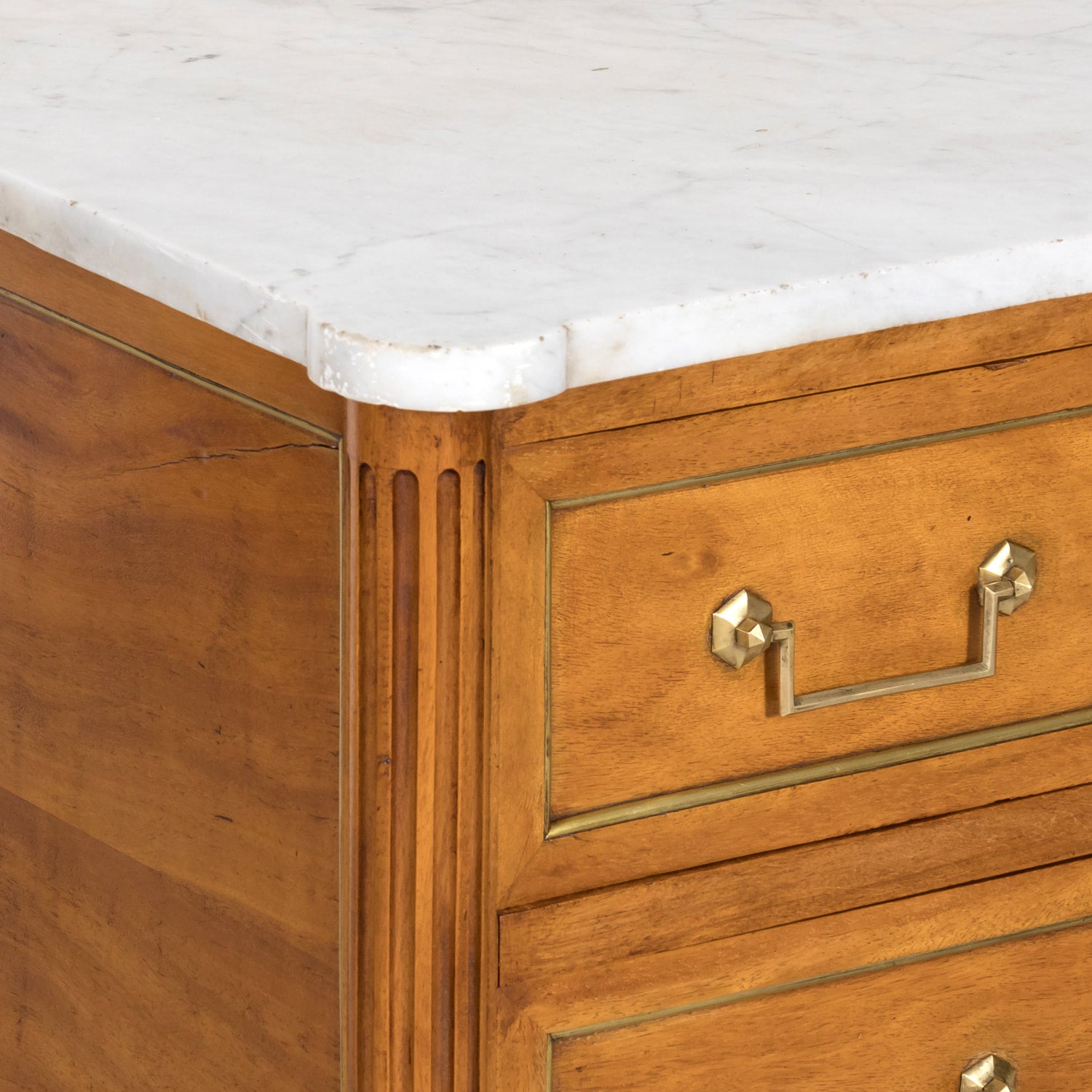 Mid 18th Century French Louis XVI Period Walnut Commode Sauteuse with Carrara Marble Top