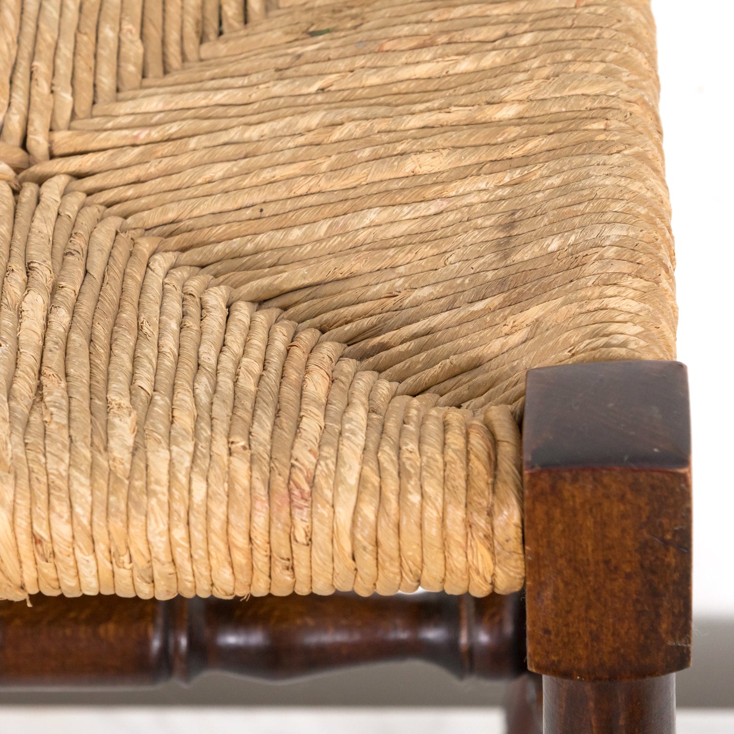 Antique French Country Carved Walnut Tabouret or Stool with Rush Seat