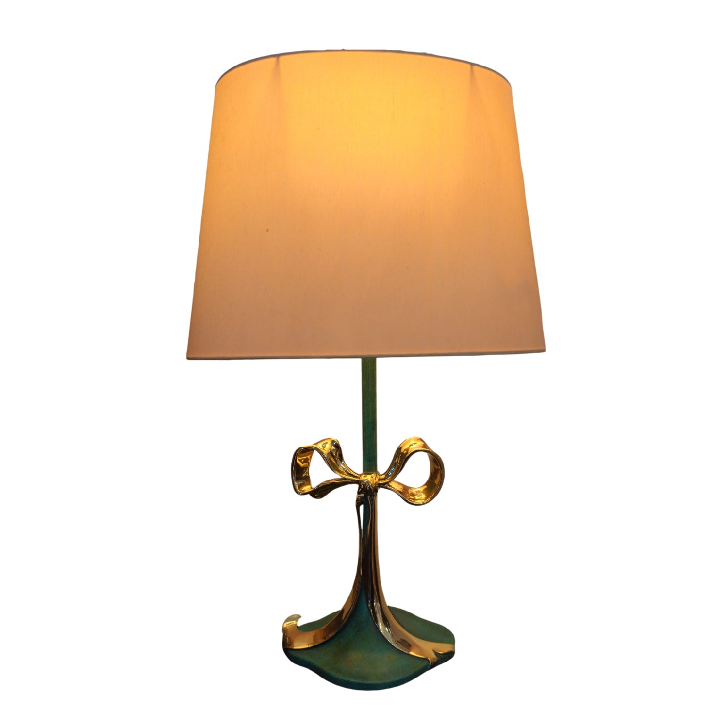 Vintage 20th Century Enameled Bronze Ribbon Table Lamp by Valentí Spain, Signed