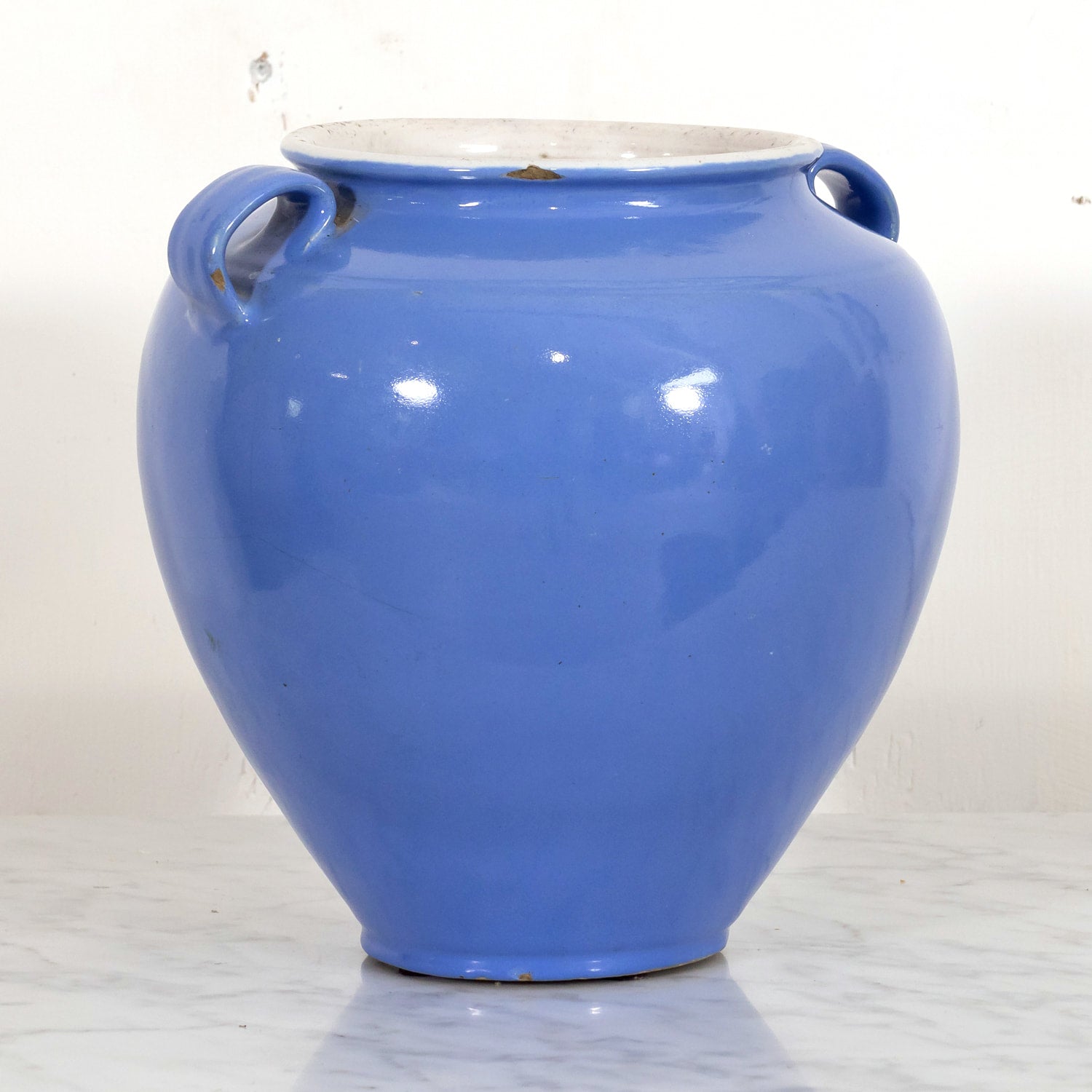 Rare 19th Century French Confit Pot or Egg Pot with Blue Glaze
